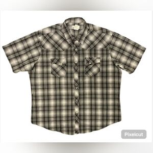 Wrangler Wrancher Men’s Plaid Snap Short Sleeve Black and Gray Shirt Size 2XL